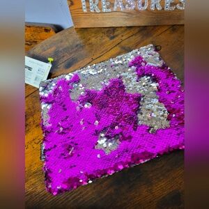 Magic sequin cosmetic bag with Purple and Silver sequins